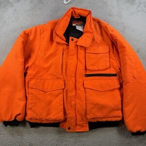 Vintage Avid Outdoor Jacket Mens Large Blaze Orange Hunting Quilt Lined Pockets